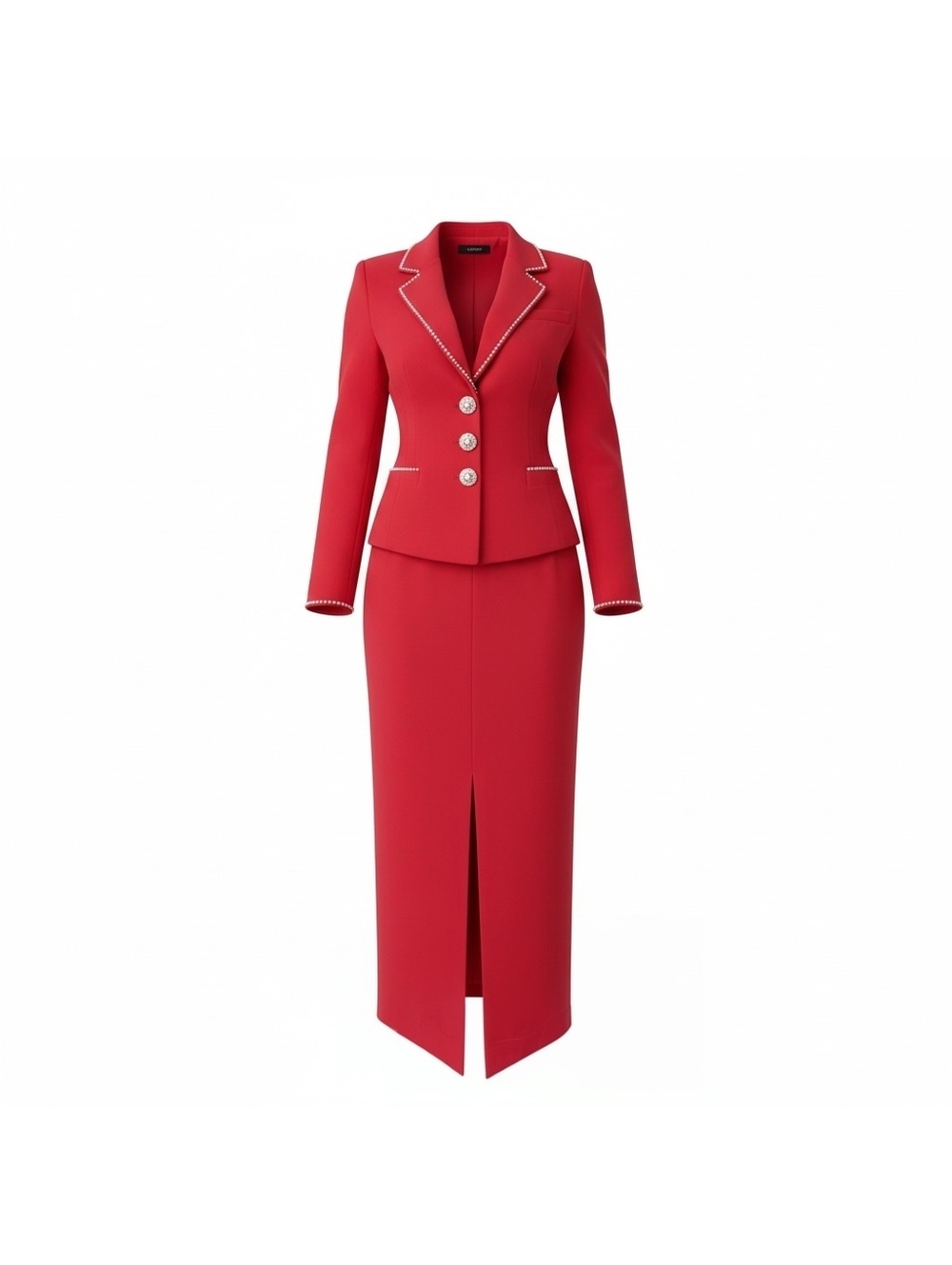 Cache x Criscione Red Rhinestone Skirt Suit